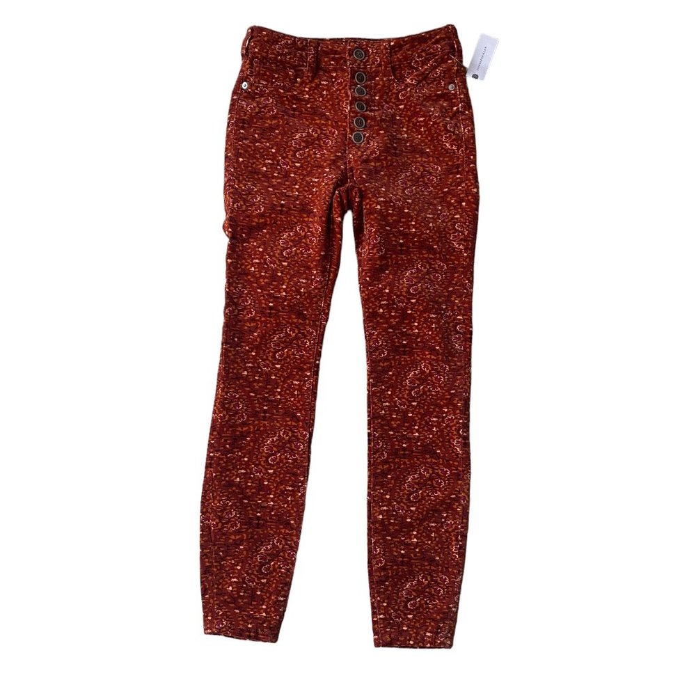 NWT Anthropologie Pilcro Floral Corduroy Pants Button Fly Rust Indie Grunge-25